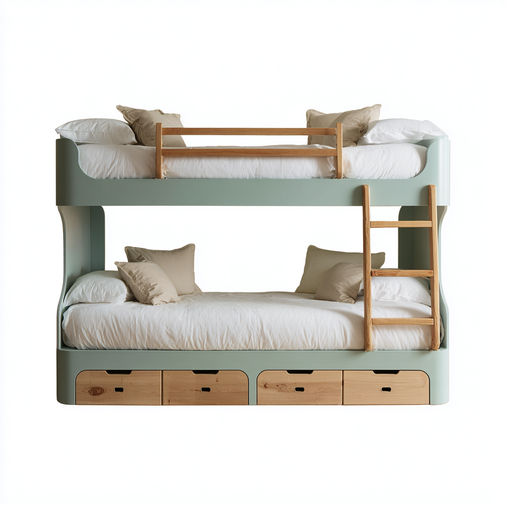 Letti a castello in legno 205×100 cm – verde chiaro/naturale – adatto alla cameretta – design moderno-Nestgonest