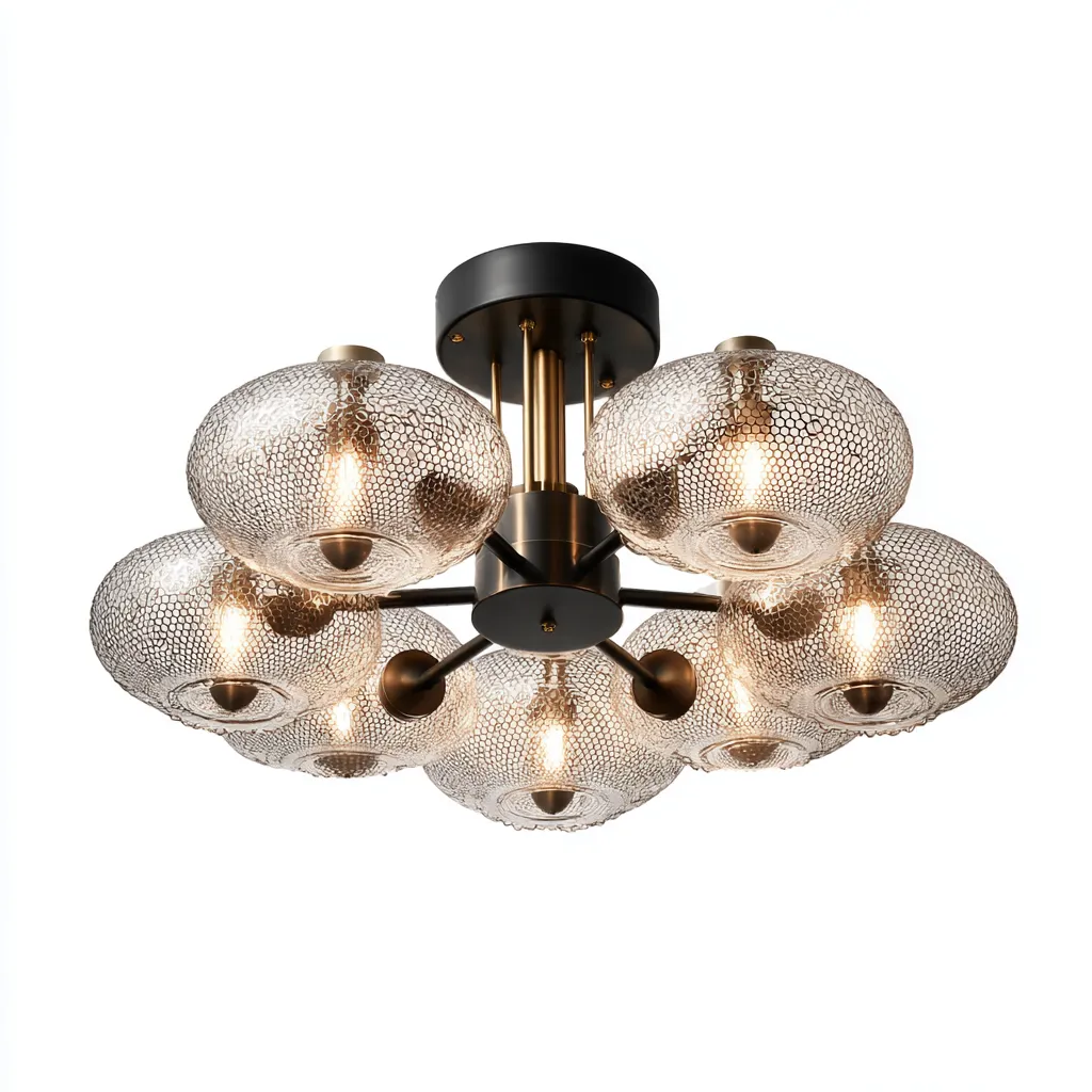 Lampada da soffitto vetro lavorato 62×62×28 cm – trasparente/nero/ottone – design moderno-Nestgonest