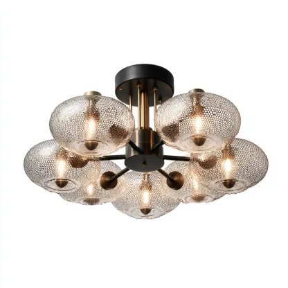 Lampada da soffitto vetro lavorato 62×62×28 cm – trasparente/nero/ottone – design moderno-Nestgonest