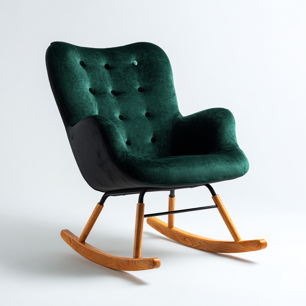 Sedia a dondolo Velluto/Metallo/Legno 88x70x90 cm – Verde scuro – Design moderno-Nestgonest