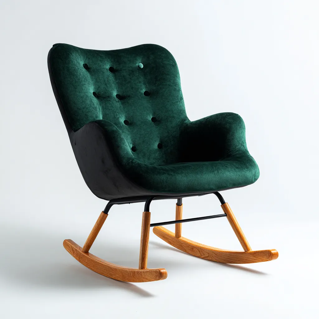 Sedia a dondolo Velluto/Metallo/Legno 88x70x90 cm – Verde scuro – Design moderno-Nestgonest