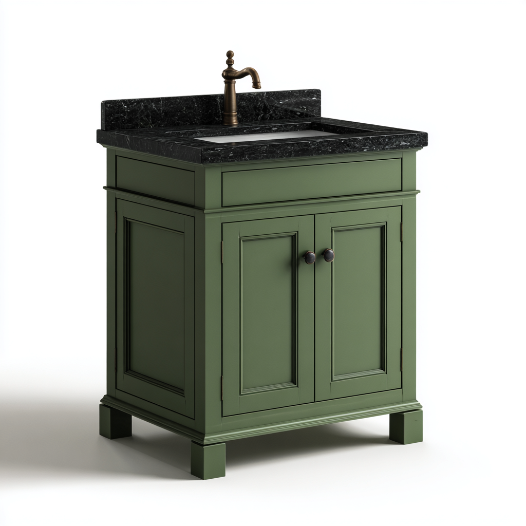 Mobile lavabo legno 65×50 cm – verde – piano in marmo nero – stile classico-Nestgonest