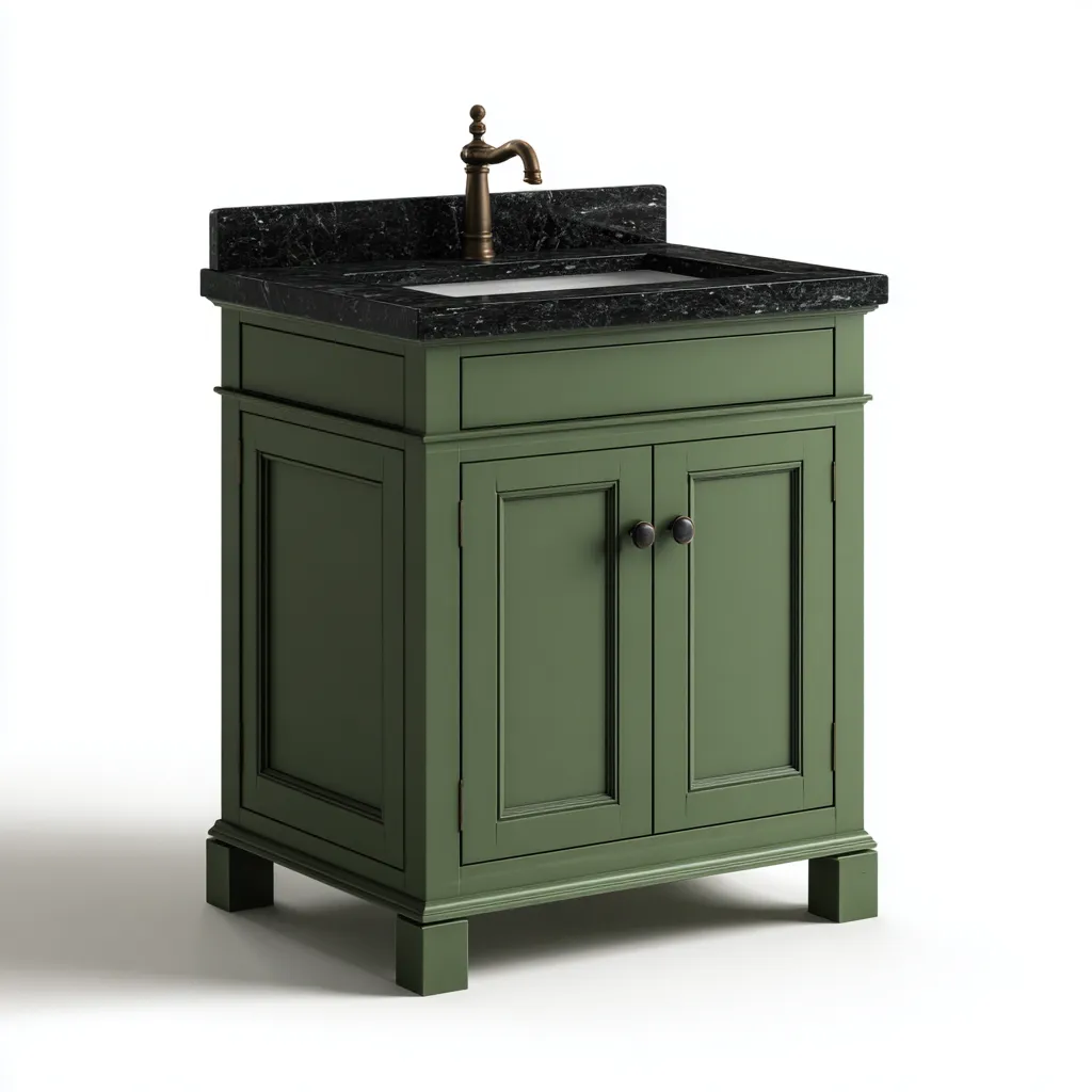 Mobile lavabo legno 65×50 cm – verde – piano in marmo nero – stile classico-Nestgonest