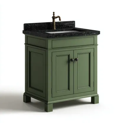 Mobile lavabo legno 65×50 cm – verde – piano in marmo nero – stile classico-Nestgonest