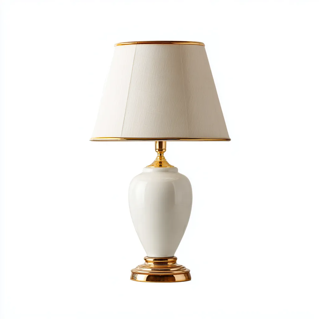 Lampada da tavolo ceramica/metallo 28×28×60 cm – bianco/oro – design classico-Nestgonest