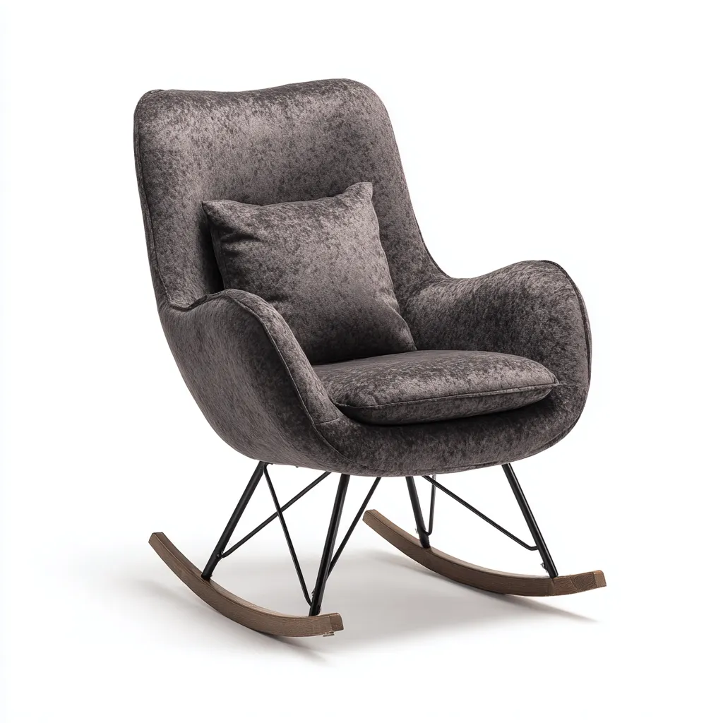 Sedia a dondolo Velluto/Metallo/Legno 88x70x95 cm – Grigio scuro – Design moderno-Nestgonest