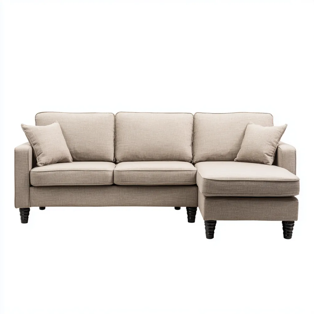 Divano angolare 230x85x90 cm - Tessuto morbido - Beige - Design moderno