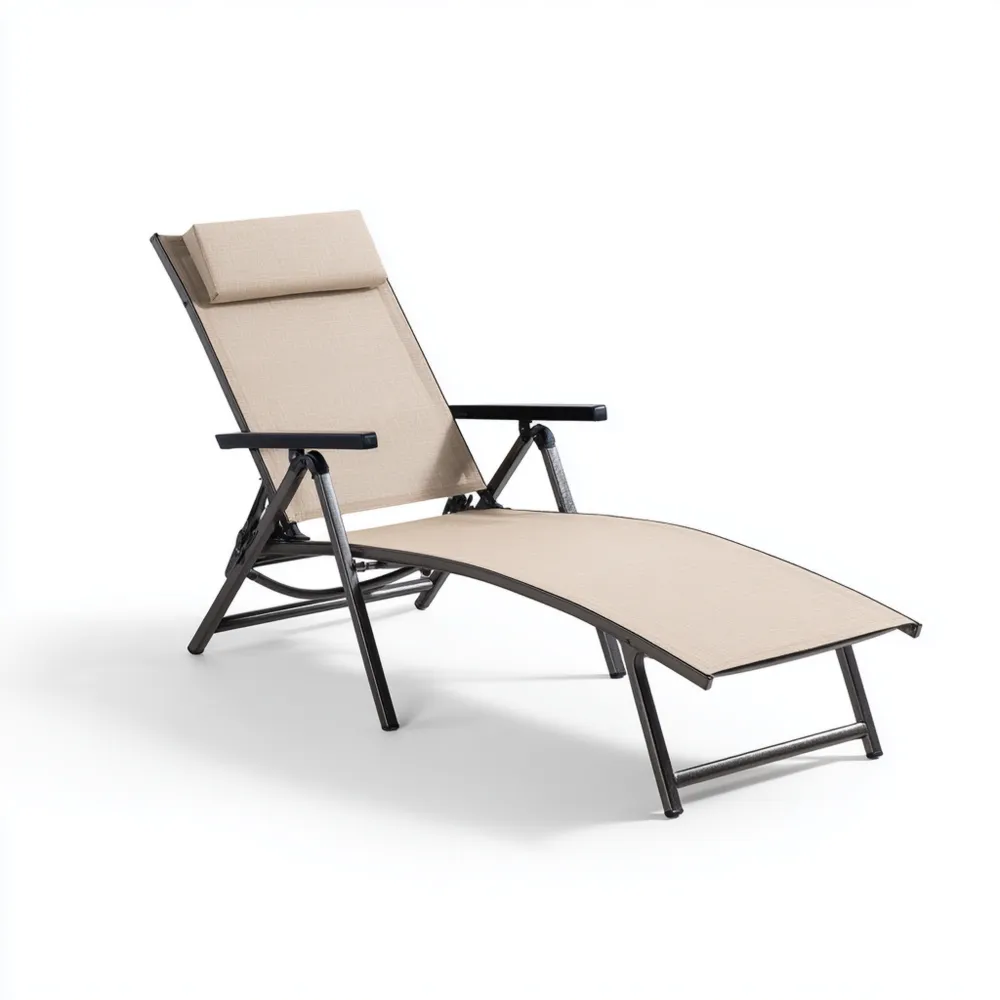 Lettino prendisole pieghevole 190x60x35 cm in textilene - Beige - Design moderno