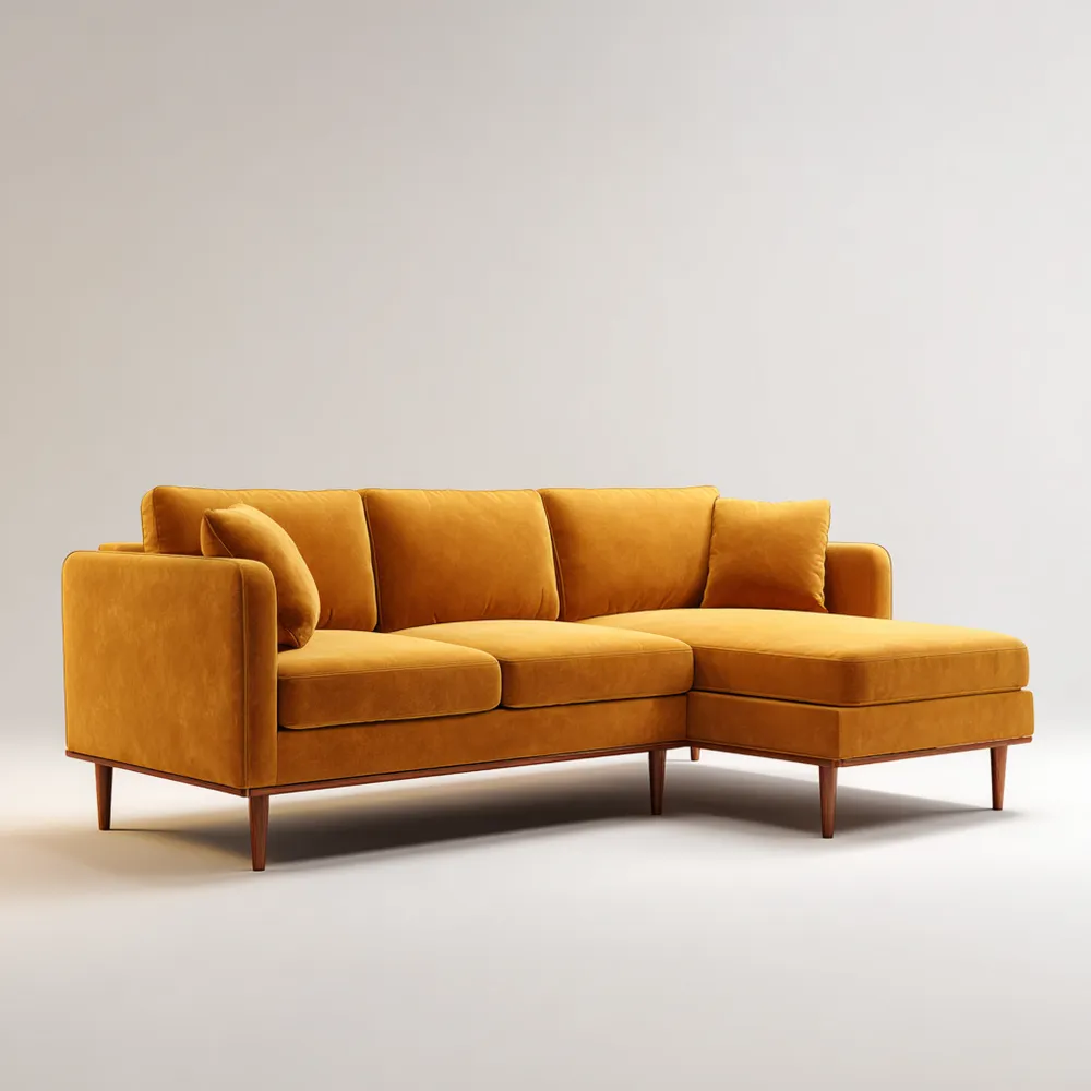 Divano angolare in velluto 260x160x85 cm - Giallo - Design moderno