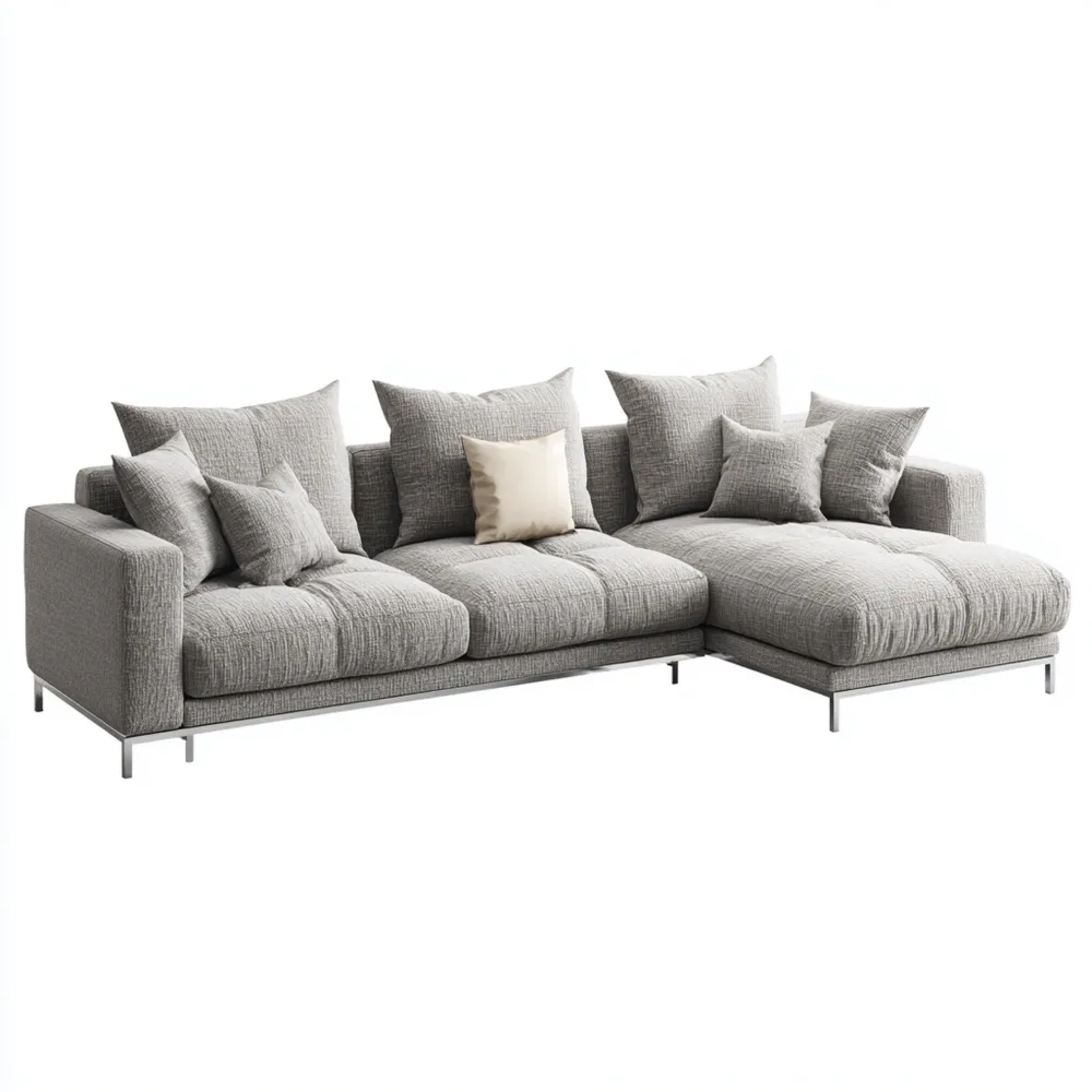 Divano angolare in tessuto 270x210x85 cm – Grigio chiaro – Stile moderno