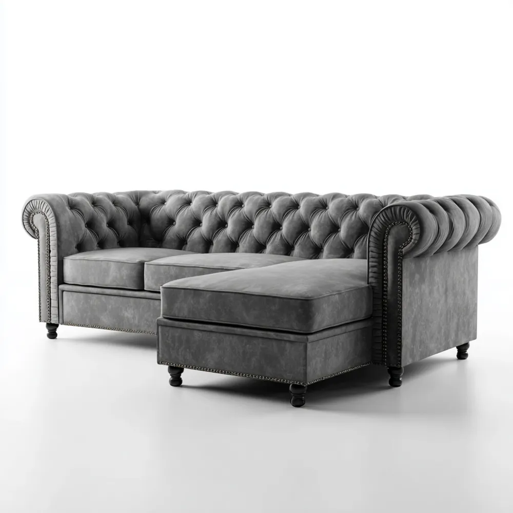 Divano angolare in tessuto 250x160x85 cm - Grigio Scuro - Design classico