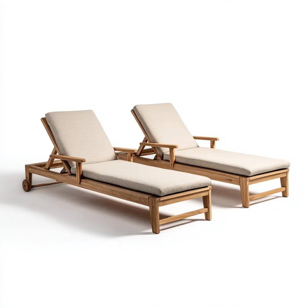 Lettino prendisole in teak con cuscino imbottito - 200x65x40 cm - Naturale - Design moderno