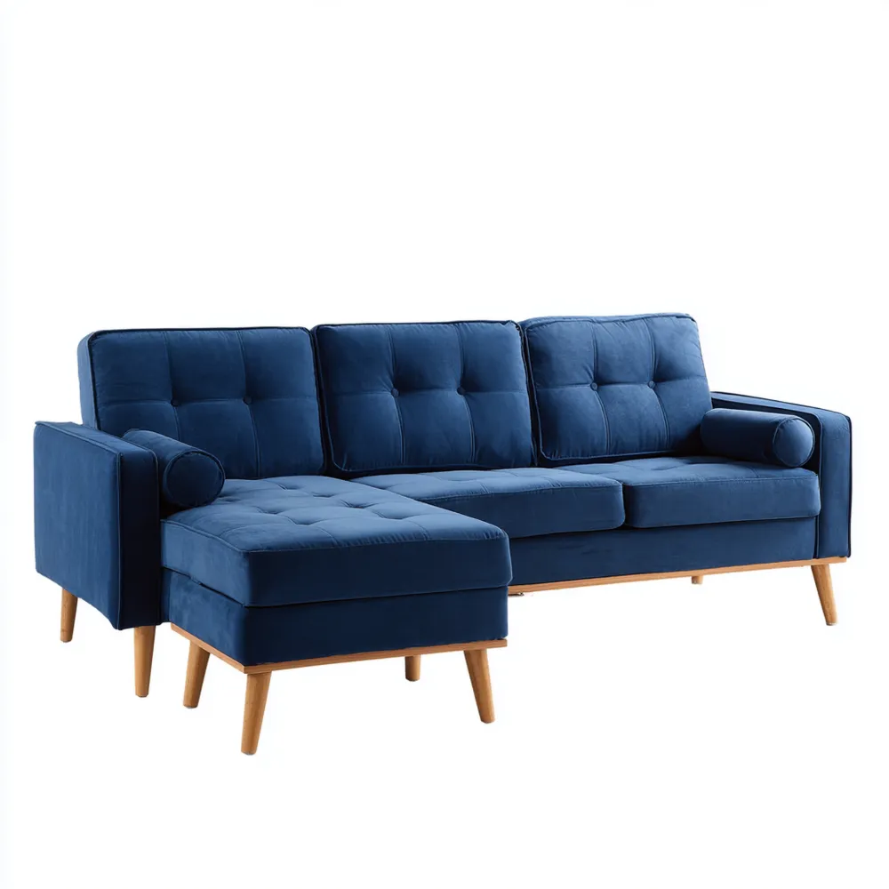 Divano angolare in tessuto 250x150x85 cm - Blu Scuro - Design moderno