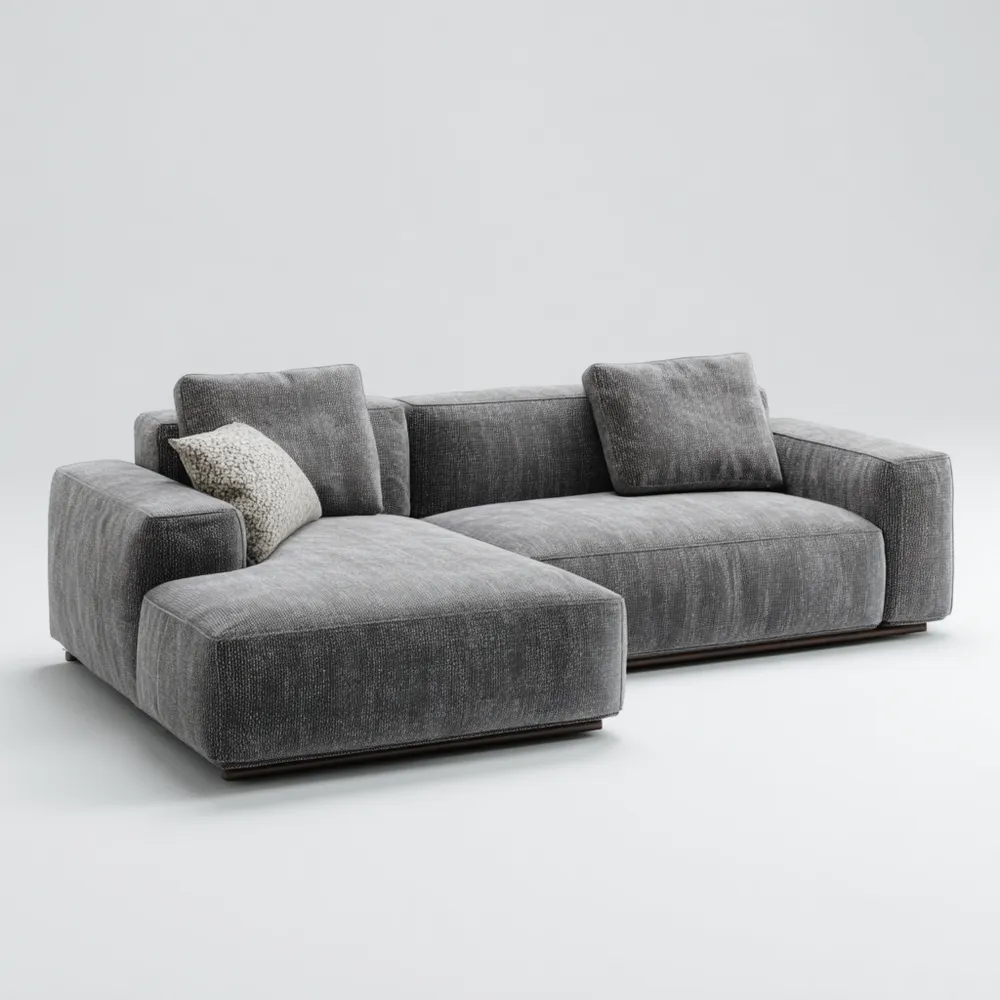 Divano angolare in tessuto 300x200x85 cm – Grigio – Design moderno