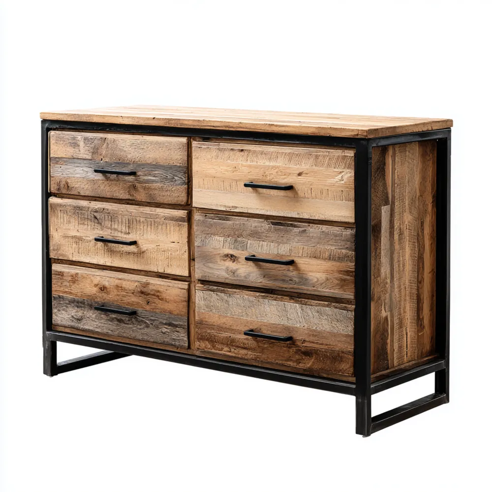 Cassettiera in Legno 120x40x80 cm con 6 Cassetti - Design Industriale