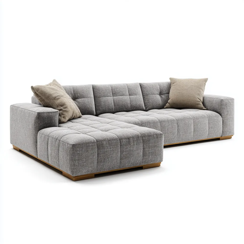 Divano angolare in tessuto 300x180x85 cm - Grigio - Design moderno