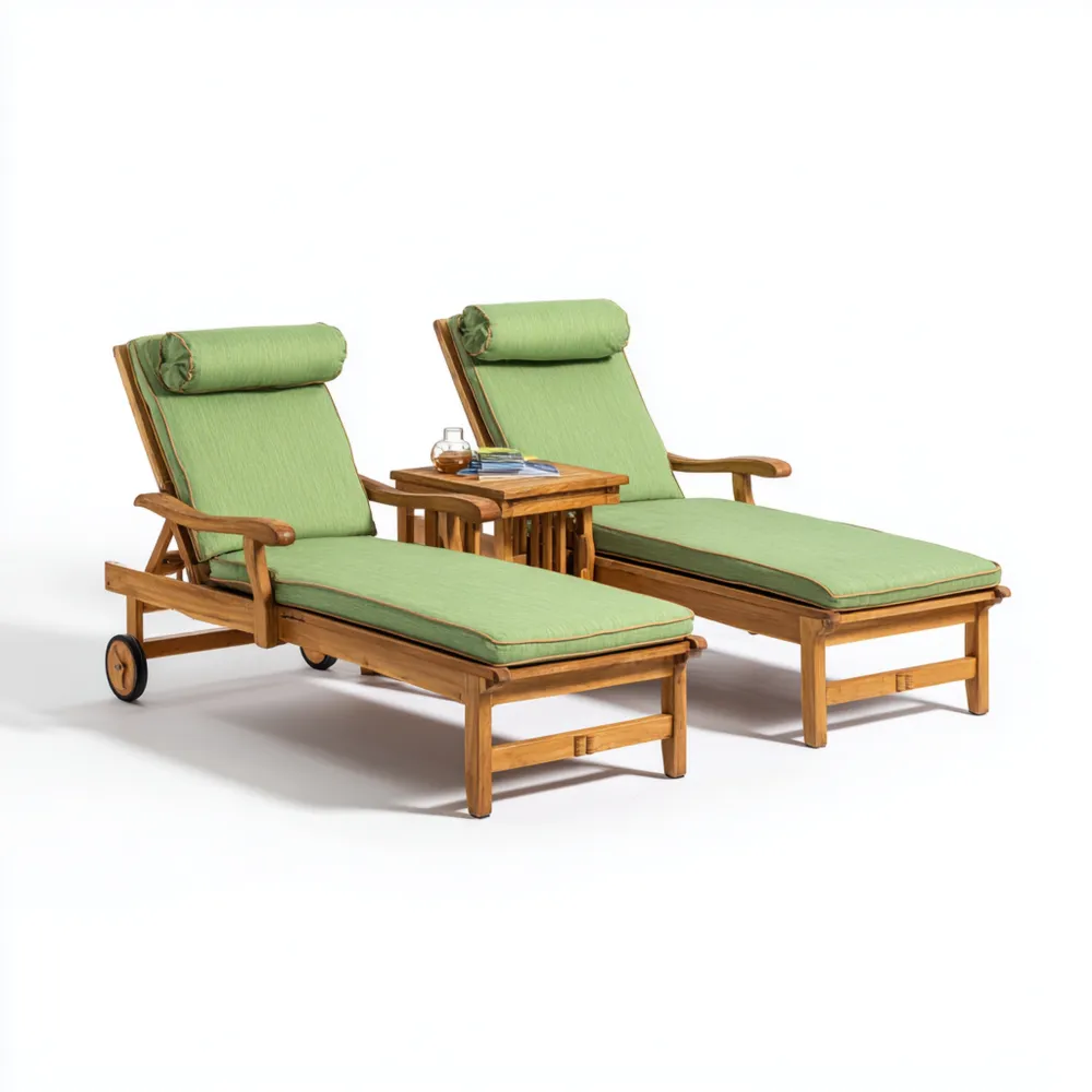 Lettino prendisole in legno 200x65x35 cm con cuscini in Verde - Design moderno