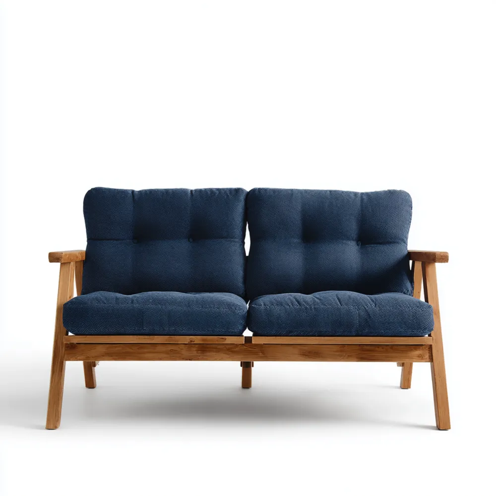 Divano due posti legno imbottito 140x80x75 cm - Blu - Design Contemporaneo-Livoravita