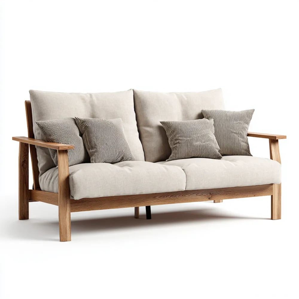 Divano due posti in legno e tessuto 150x85x90 cm – Beige – Design moderno-Livoravita