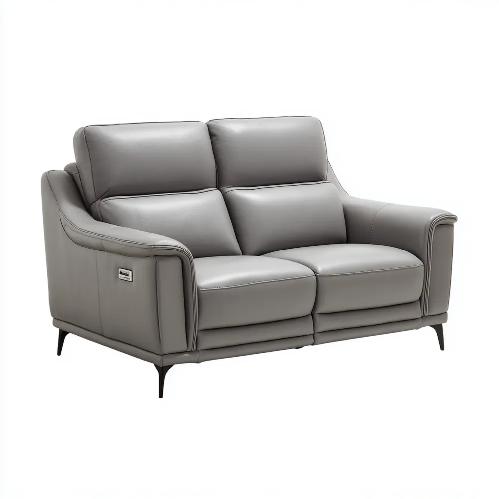 Divano due posti in pelle 140x90x95 cm - Grigio - Design moderno-Livoravita