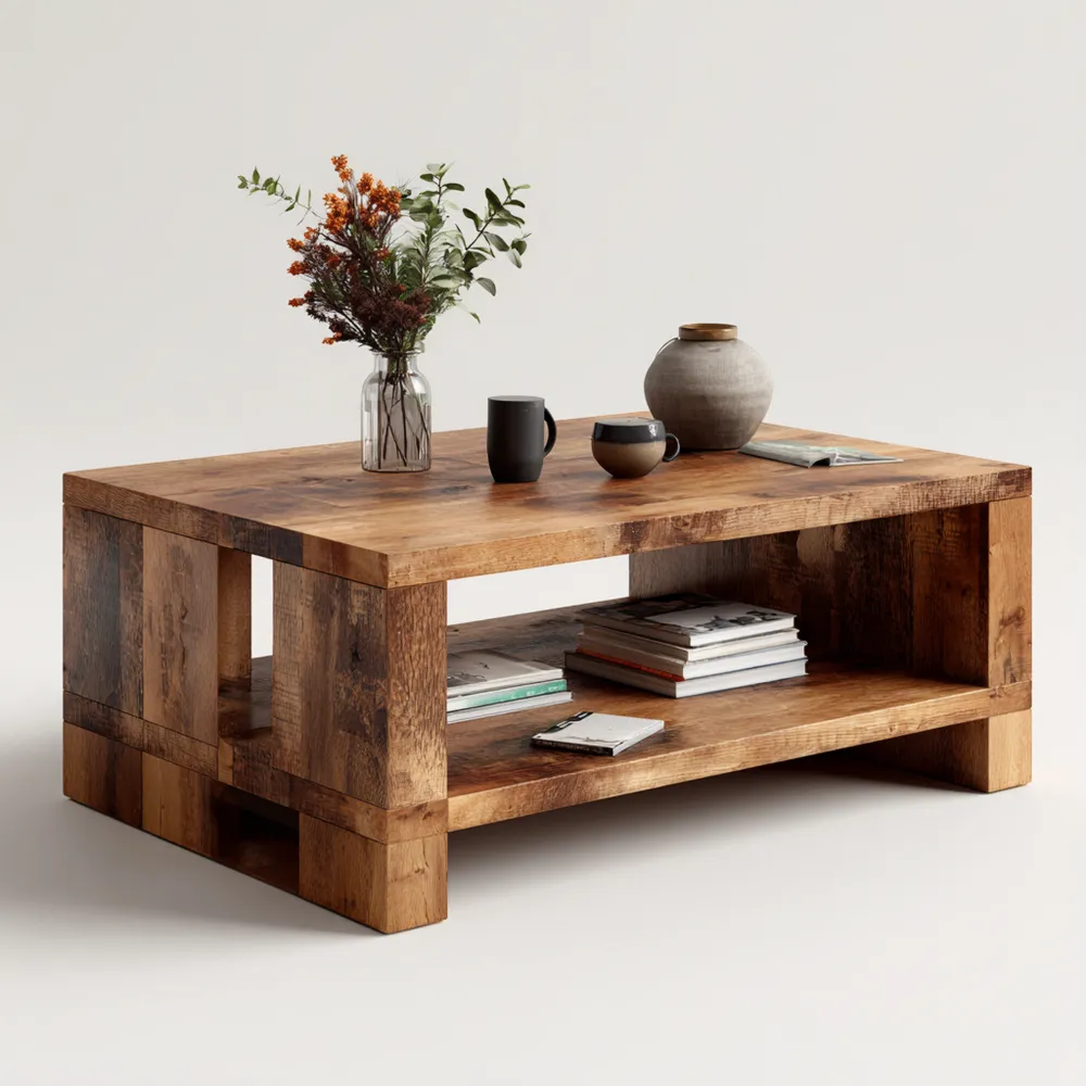 Tavolino da caffè in legno massello 100x60x40 cm - Naturale - Design rustico-Livoravita