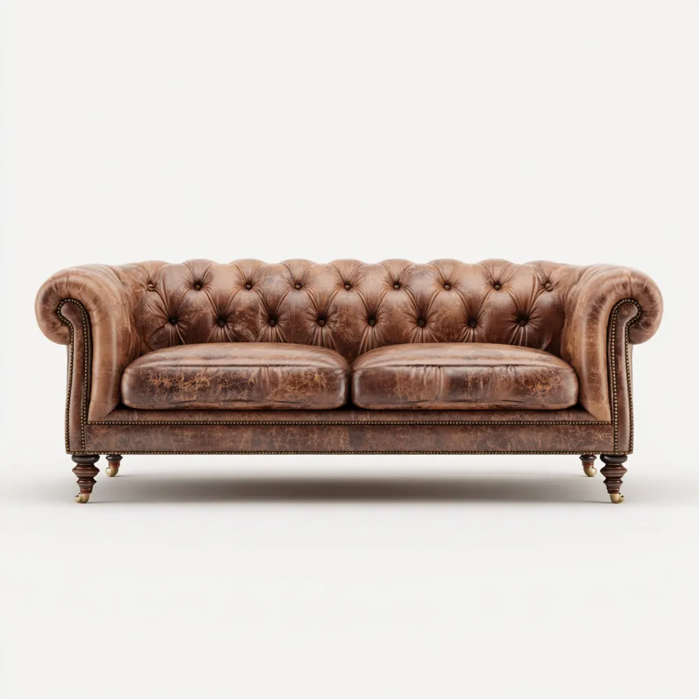 Divano due posti in pelle 180x85x75 cm - Marrone - Design Vintage-Livoravita