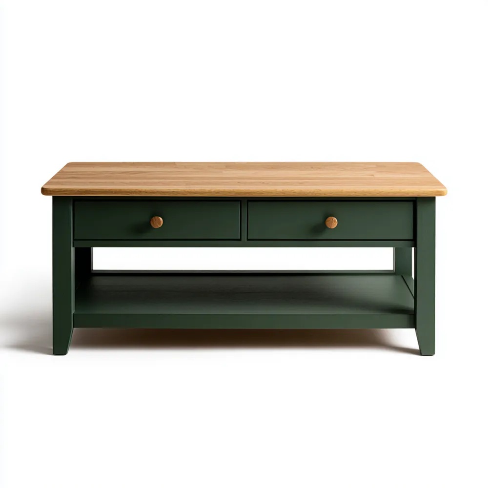 Tavolino da caffè in legno massello con cassetti 120x60x45 cm - Verde Scuro-Livoravita