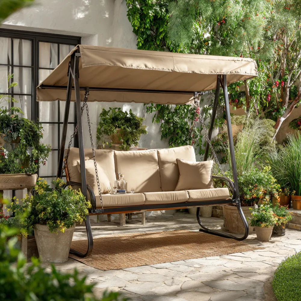 Altalena da giardino in metallo 180x120x164 cm - Beige - Design moderno-Livoravita