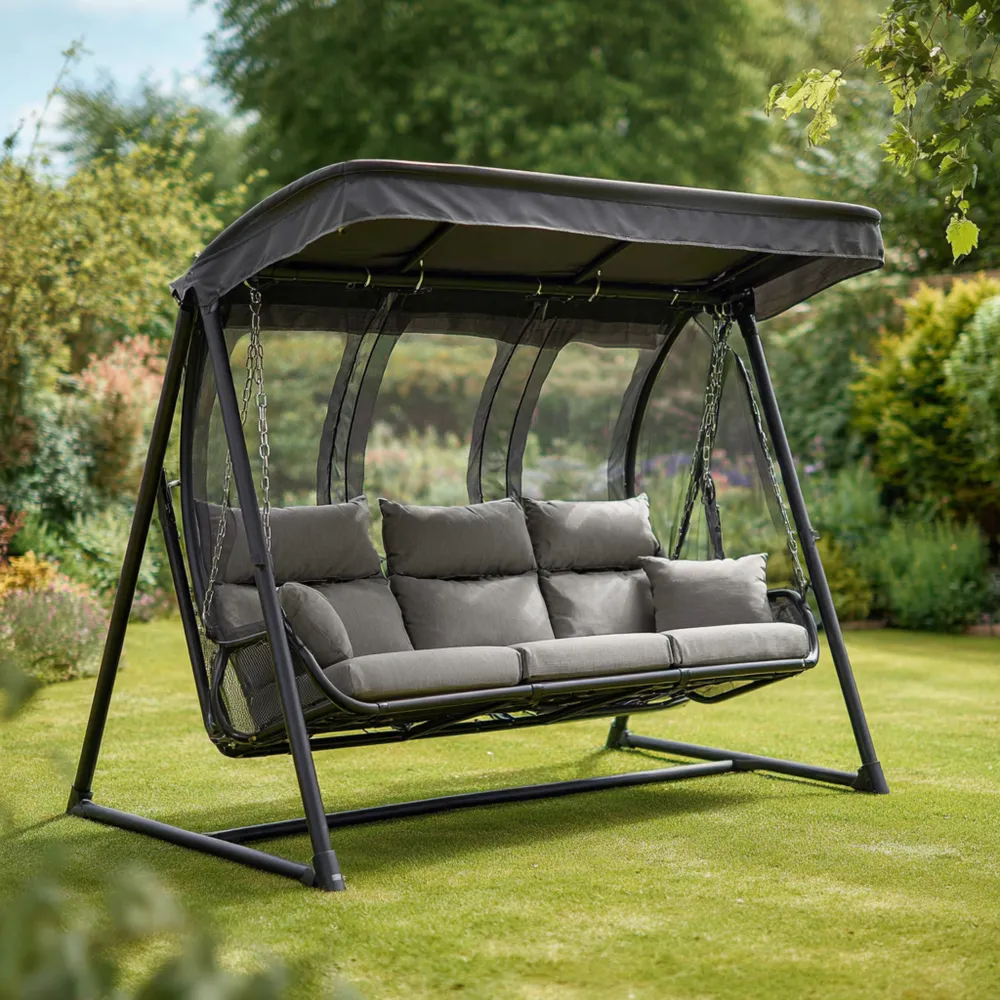 Altalena da Giardino 3 Posti in Metallo 180x120x164 cm - Grigio-Livoravita