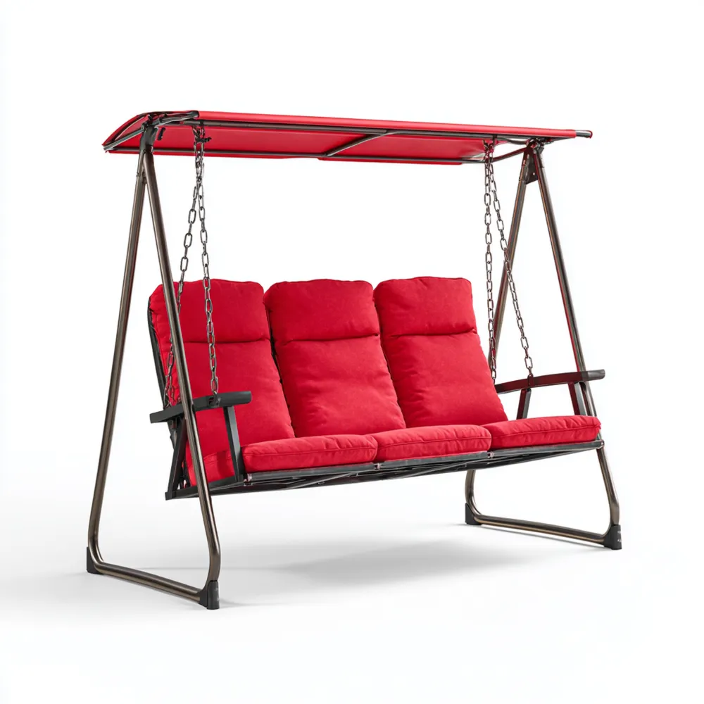 Altalena da giardino 3 posti 200x120x170 cm - Metallo e tessuto - Rosso - Design moderno-Livoravita