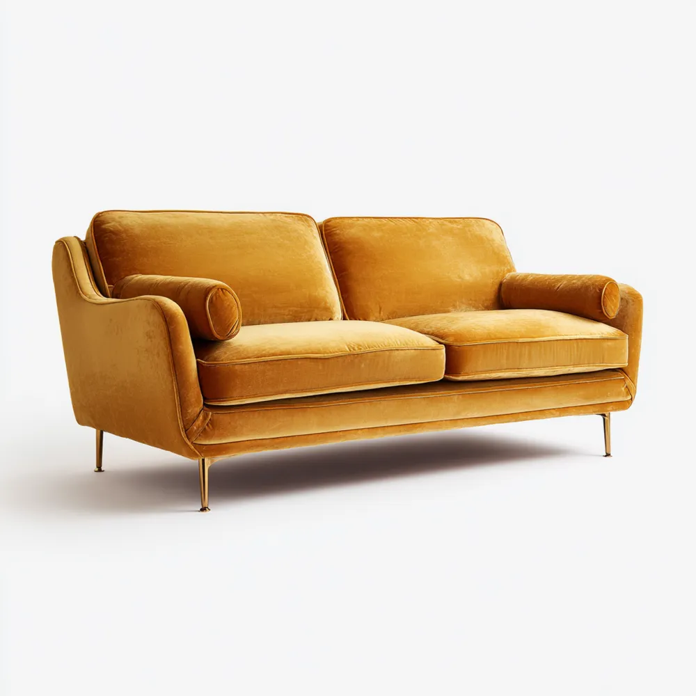 Divano due posti in velluto 175x85x75 cm - Giallo - Design moderno-Livoravita