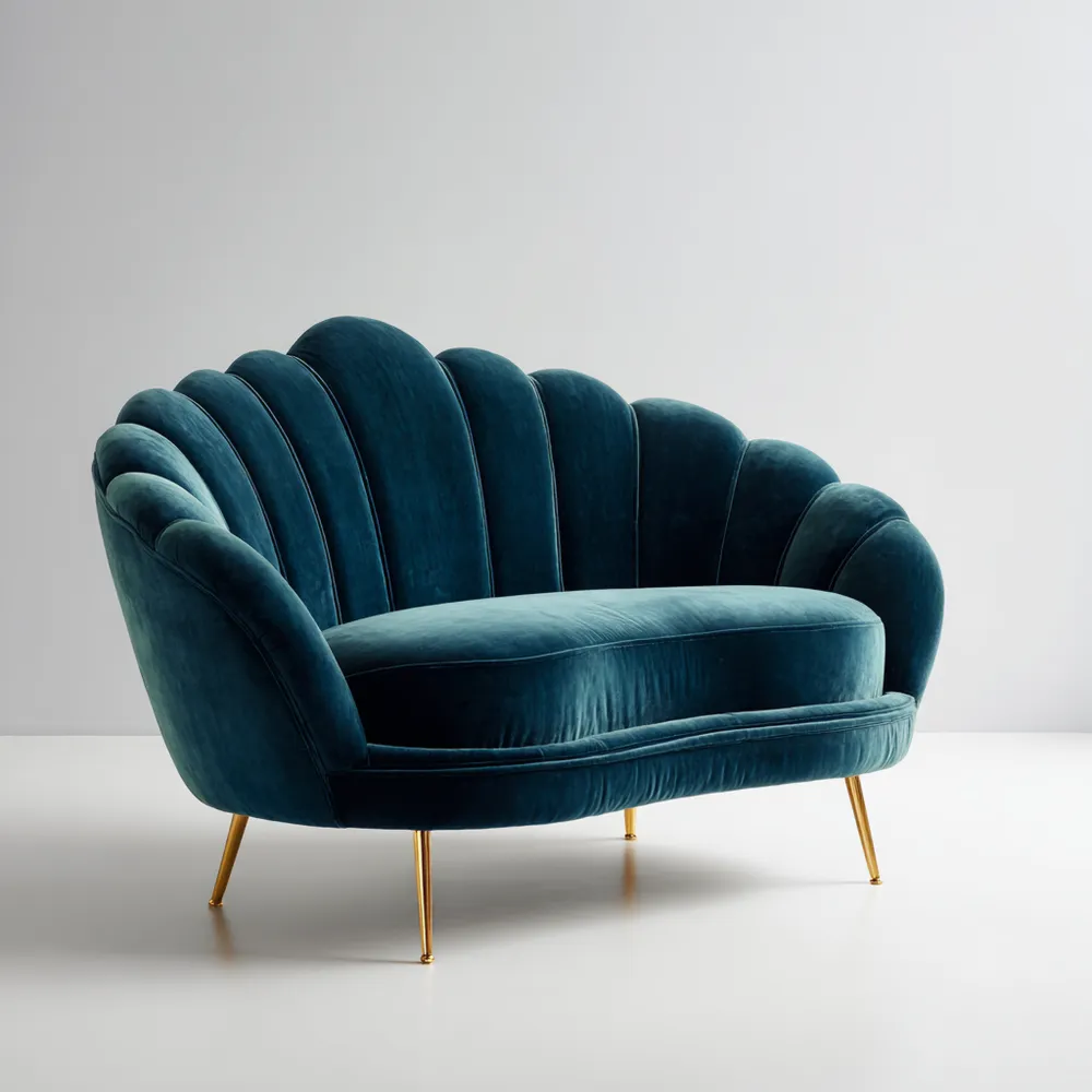 Divano due posti Velluto 160x90x100 cm - Blu Petrolio - Design retrò-Nestimora