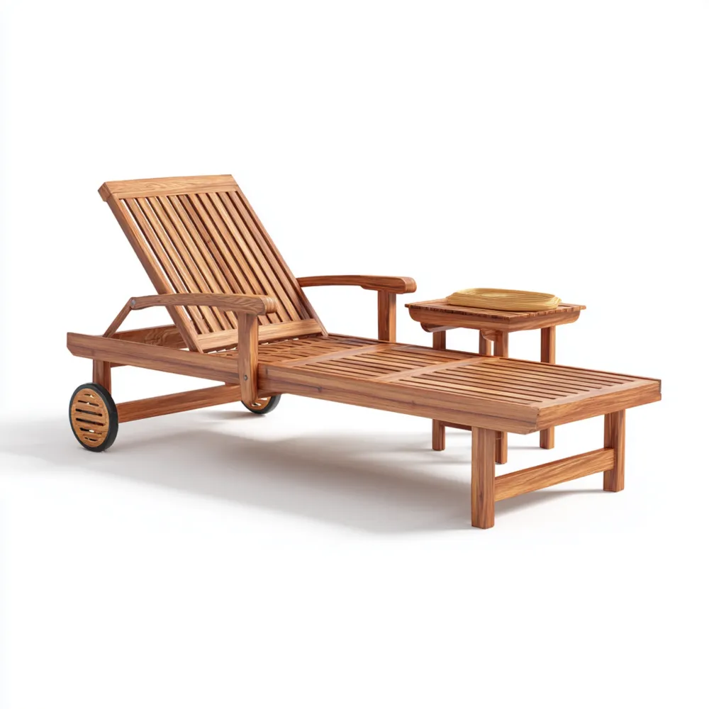 Chaise longue de jardin en bois - 197x72x35 cm - Naturel