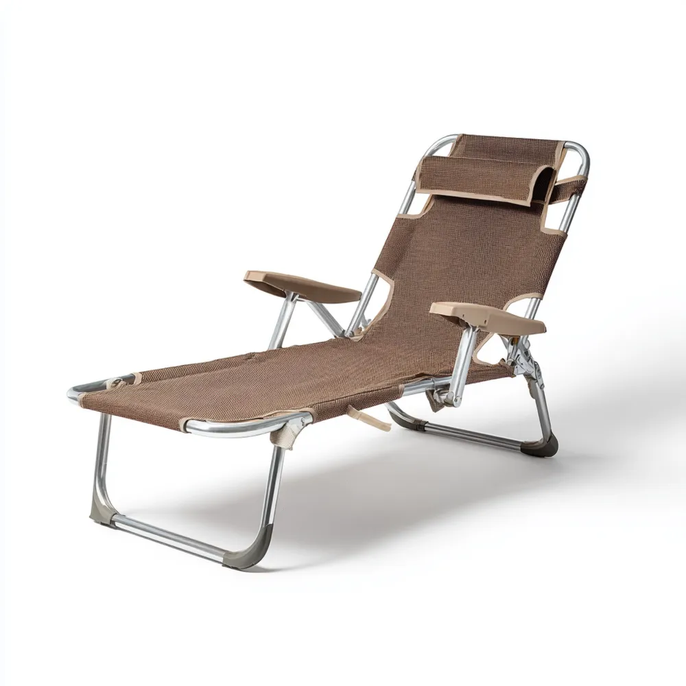 Chaise longue de jardin pliable en métal avec tissu Marron – 180x60x30 cm