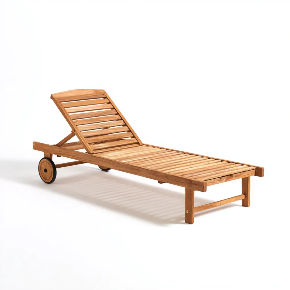 Chaise longue de jardin en teck avec roues – 200x65x35 cm – Design ergonomique