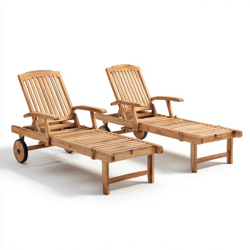 Transats en bois de teck 200x65x35 cm - Jardin - Réglable