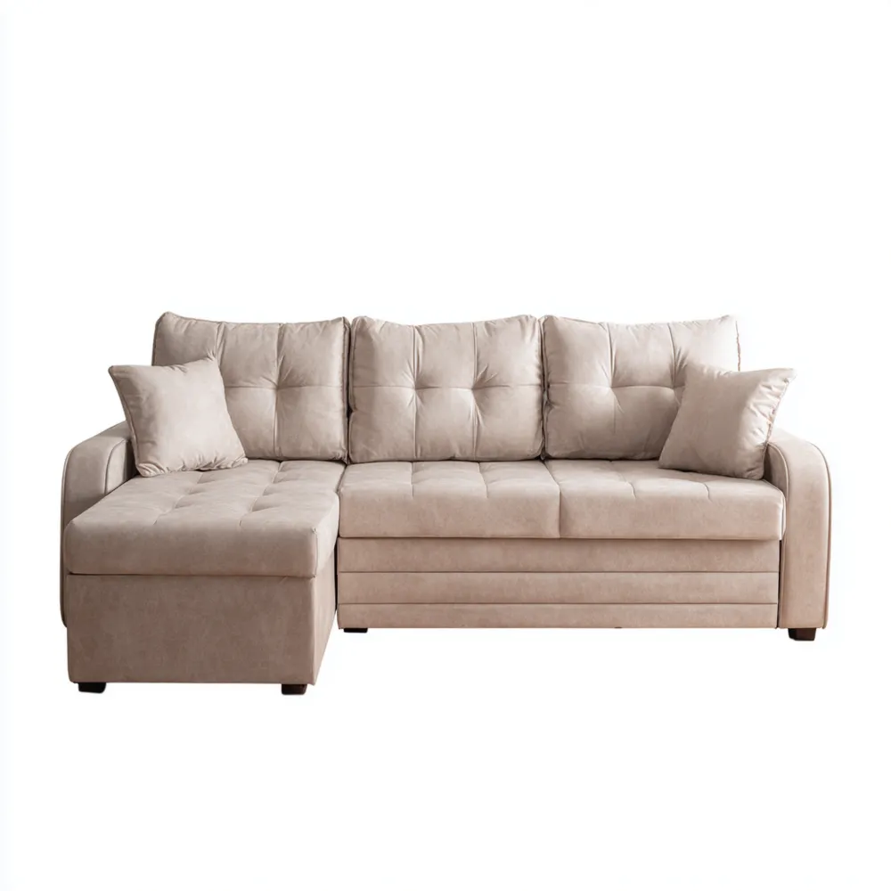 Ecksofa 250x160x85 cm aus Stoff – Beige-Dwellinora