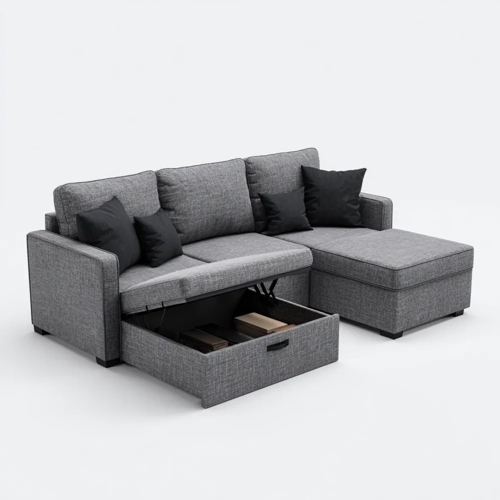Ecksofa Stoff 220x150x90 cm - Hellgrau - Moderner Stil mit Stauraum-Dwellinora