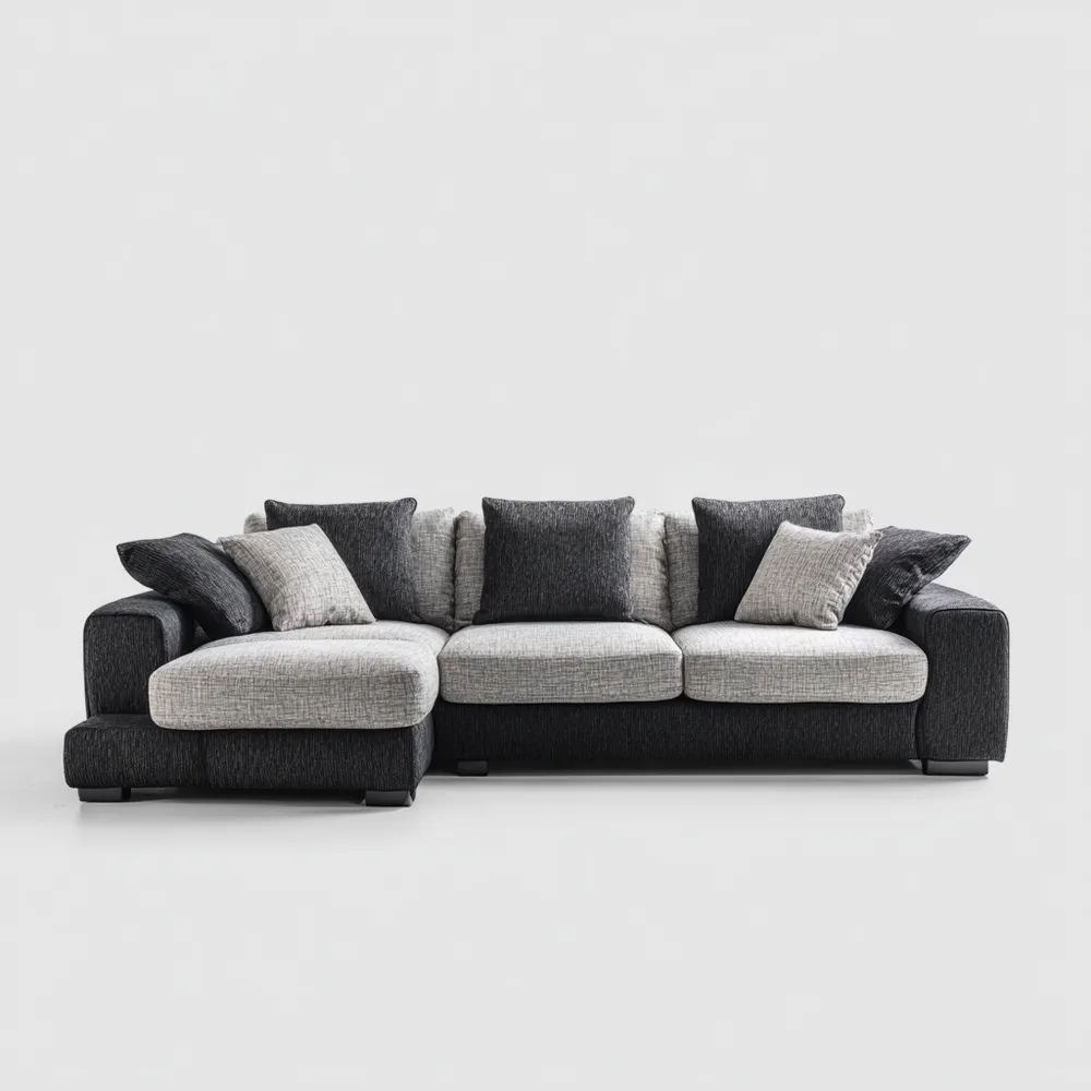 Ecksofa Stoff 300x200x90 cm – Hellgrau/Dunkelgrau – Modernes Design-Dwellinora