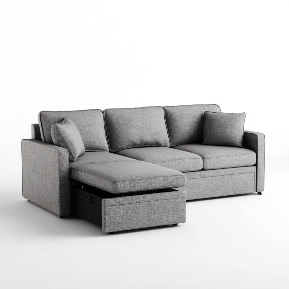 Ecksofa Stoff 250x150x85 cm – Hellgrau – Modernes Design-Dwellinora