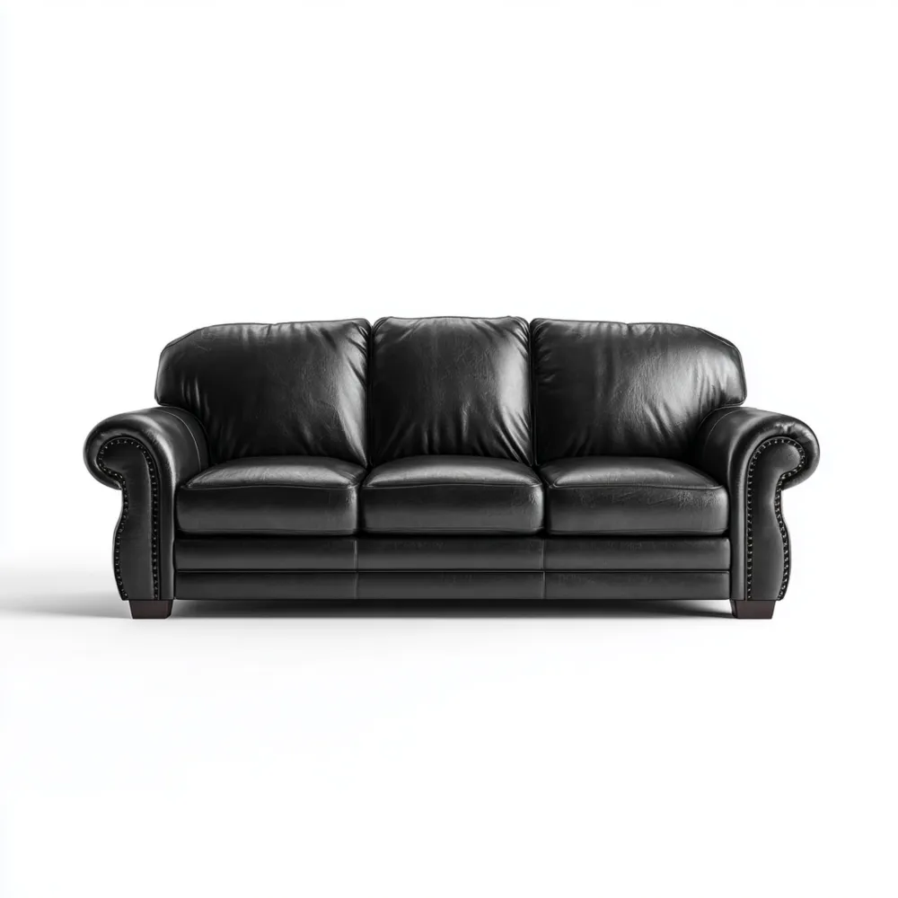 3-Sitzer Ledersofa 220x95x90 cm - Schwarz - Klassisches Design-Dwellinora