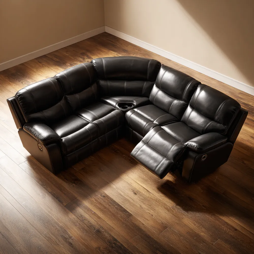 Ecksofa Kunstleder mit Relaxfunktion – 250x150x95 cm – Schwarz – Moderner Stil-Dwellinora