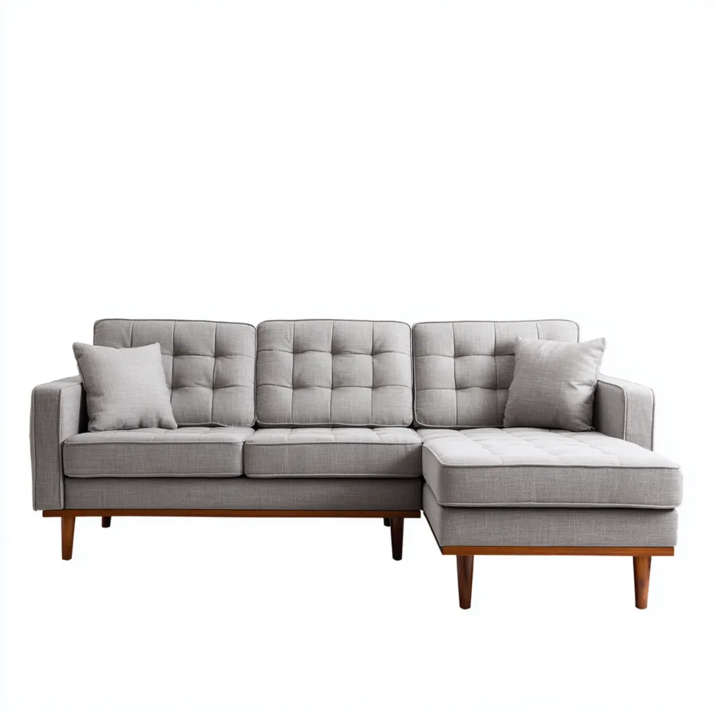 Ecksofa Stoffpolster 260x150x85 cm – Hellgrau – Moderner Stil-Dwellinora