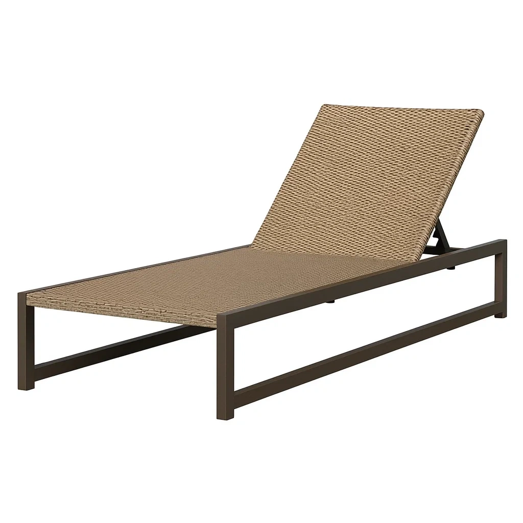 Chaise longue de jardin en résine tressée brune et aluminium-cozyflairz