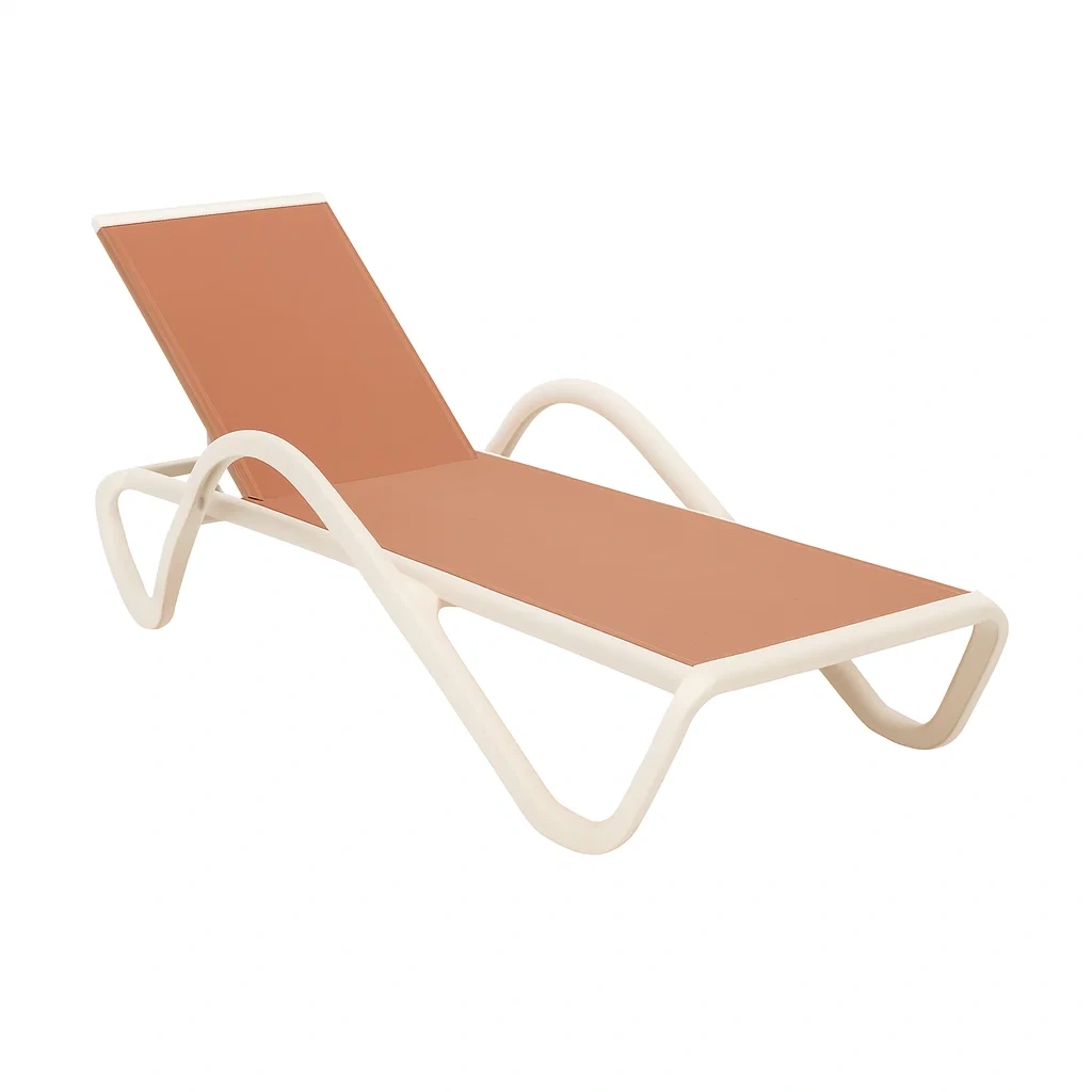 Chaise longue de jardin réglable en aluminium et textilène crème et terracotta-cozyflairz