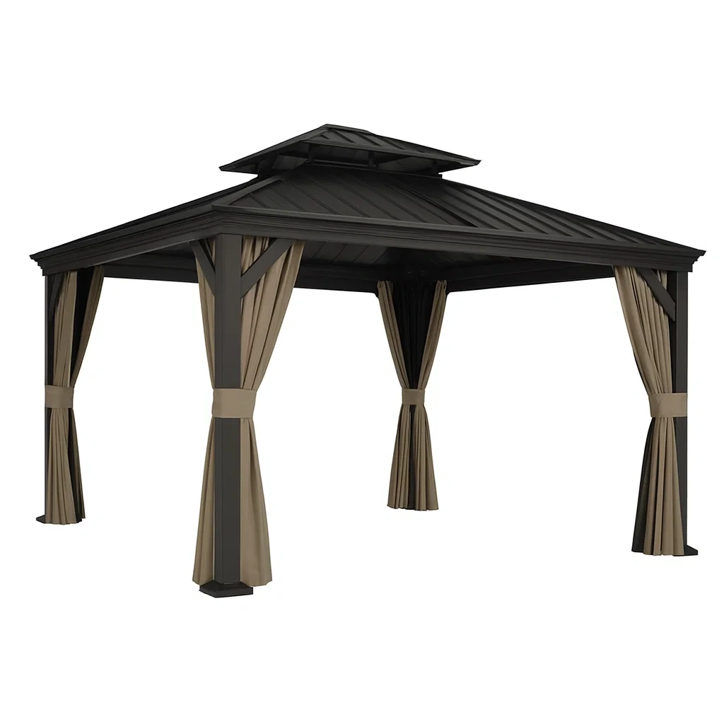 Tonnelle en aluminium noir et polyester beige 300x300x270 cm-cozyflairz