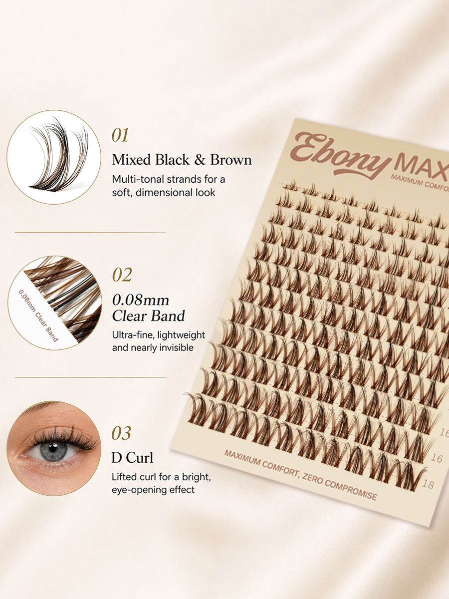 MAXCOMFI Ebony Natural Wispy Lash Cluster Kit