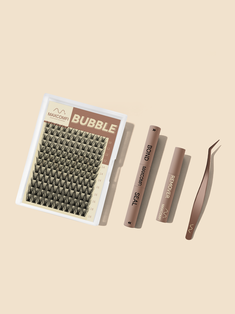 MAXCOMFI Bubble Deep Black Volume Wispy Lash Cluster Kit