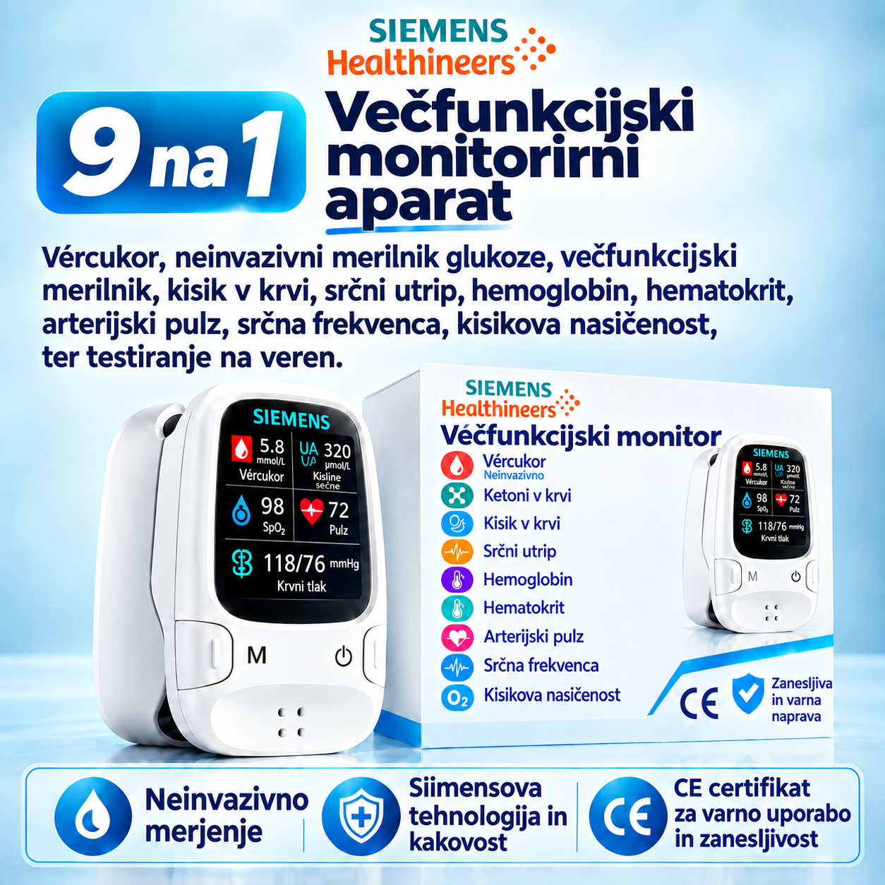 🩸 Glukometer brez prebadanja – Siemens | Brezbolečno spremljanje glukoze doma 📊