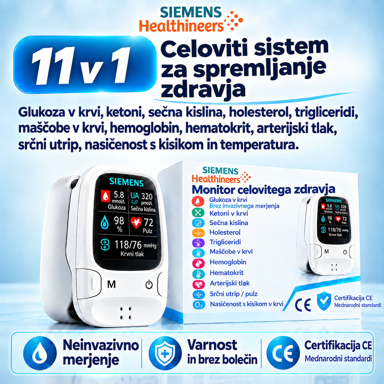 🩸 Glukometer brez prebadanja – Siemens | Brezbolečno spremljanje glukoze doma 📊